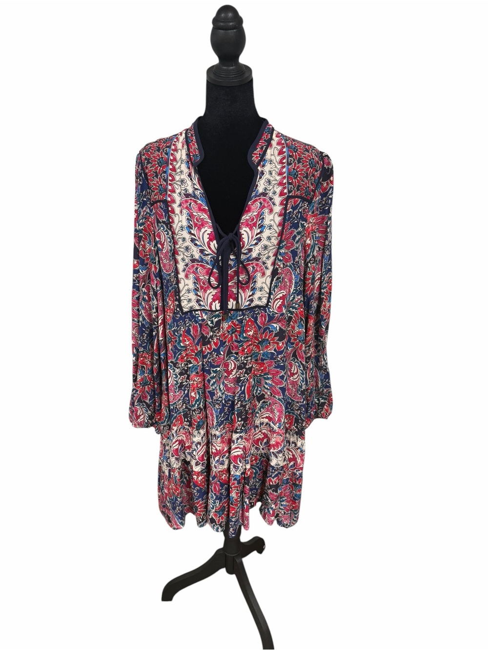 NWT Anthropologie Paisley Tie-Front Long Sleeve Mini Dress